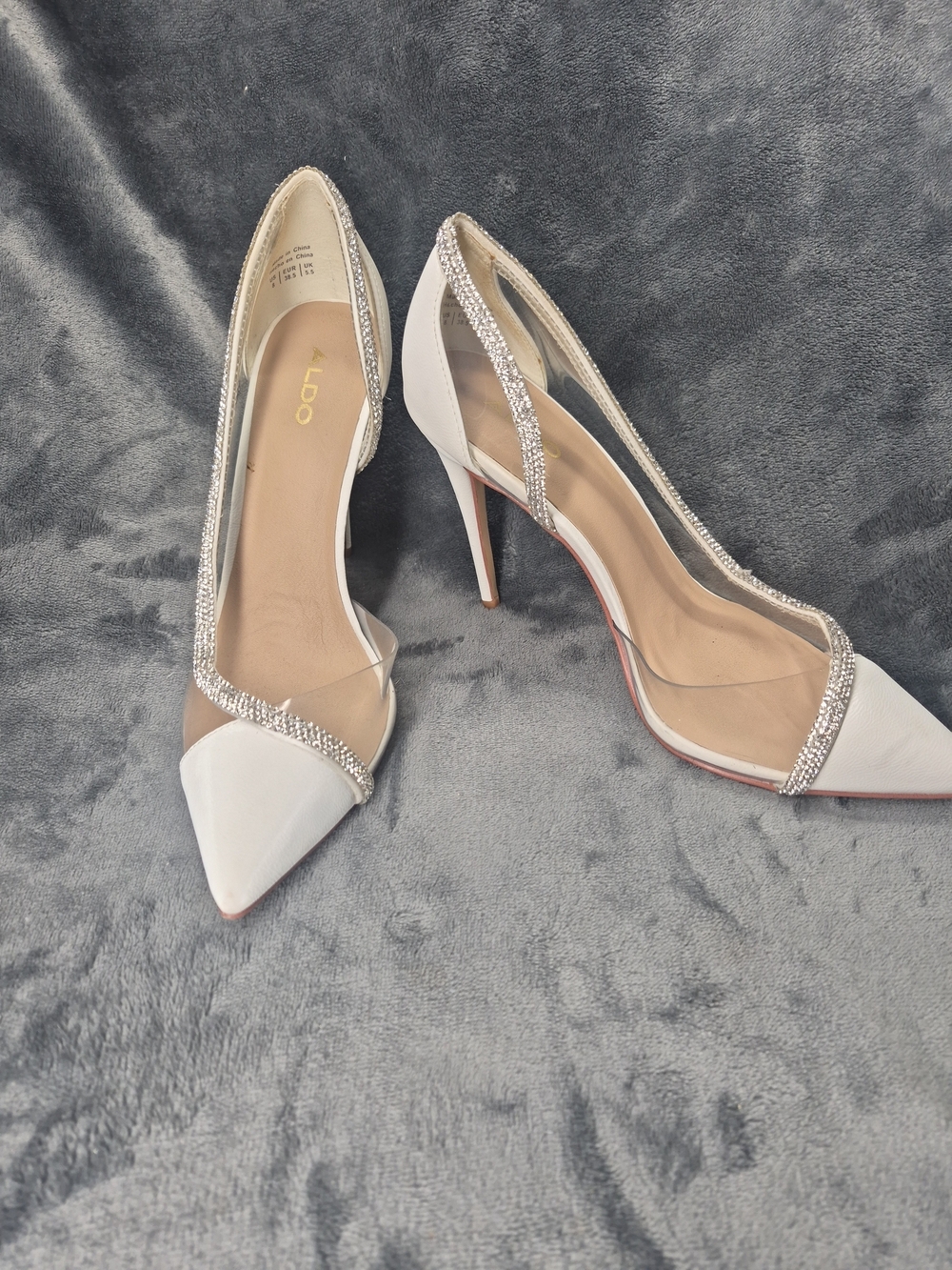 Aldo Fibeth Women's Heeled Pumps  White Pointed Shimmering Rhinestone  Size 8